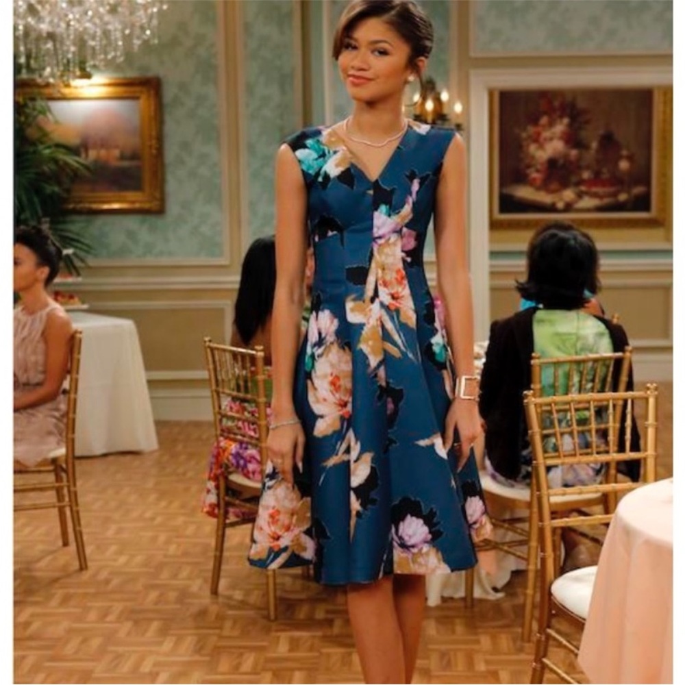Anthropologie Moulinette Soeurs Baikal Teal Floral Tea Length Fit & Flare Size 2 - Picture 10 of 14